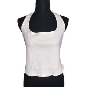 Wild Fable Womens White Sleeveless Ribbed Halter Crop Top Size XS